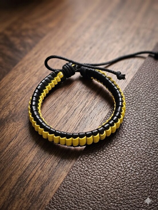 Other - Handwoven Yellow and Black Leather Bracelet
